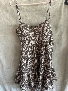 Inspired Hearts Olive Green and White Floral Midi Dress tie back